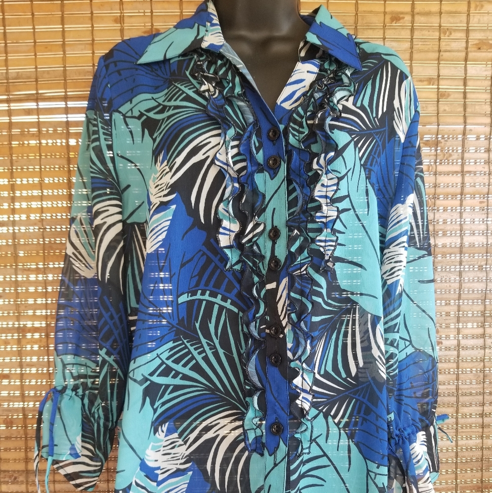 Drapers and Damon's Blue Tropical  Silk Shirt